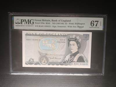 2025十二月第二期，总207期 - 英格兰D序列5镑Somerset签名PMG67epq，仅四张的冠军分，稀有RA01首签宽安全线版本，青年女王和威灵顿公爵