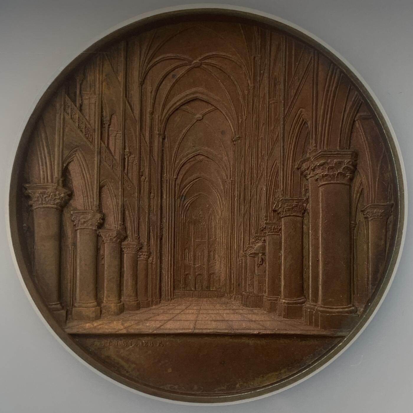 掌中浮雕-藏着的欧洲第045场 NGC MS62 : 1855年法国巴黎圣母院铜章 ,59mm，大师维纳教堂系列中稀少品种