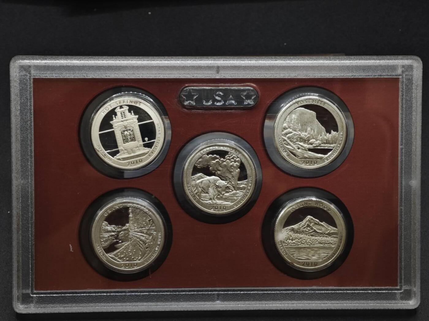 【淘币小摊】实时拍第八百二十二拍   银币套币场   满百包邮可预留二周 每周一统一发货   美国2010年25分国家公园精制银币5枚套原盒原证900银每枚重6.25克银价373