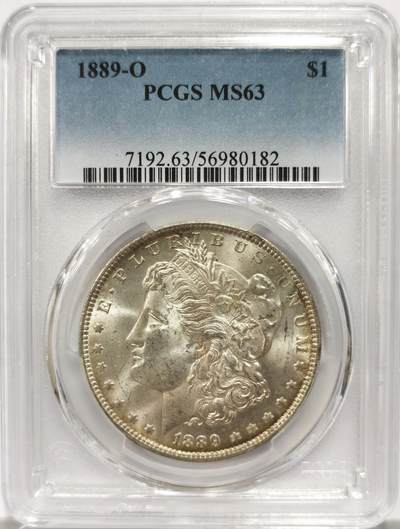 博洋堂藏家专场系列之美国钱币白金之夜专场②暨第152期（全场包邮）  - PCGS MS63 美国1889 O 摩根 此年份为新奥尔良厂中弱打最严重的 但此枚铸打深俊 转光犀利 双面环彩包浆 属于同品类中的佼佼者 麦稀奇首见品种 不可多得的藏品 PCGS指导价为4779RMB
