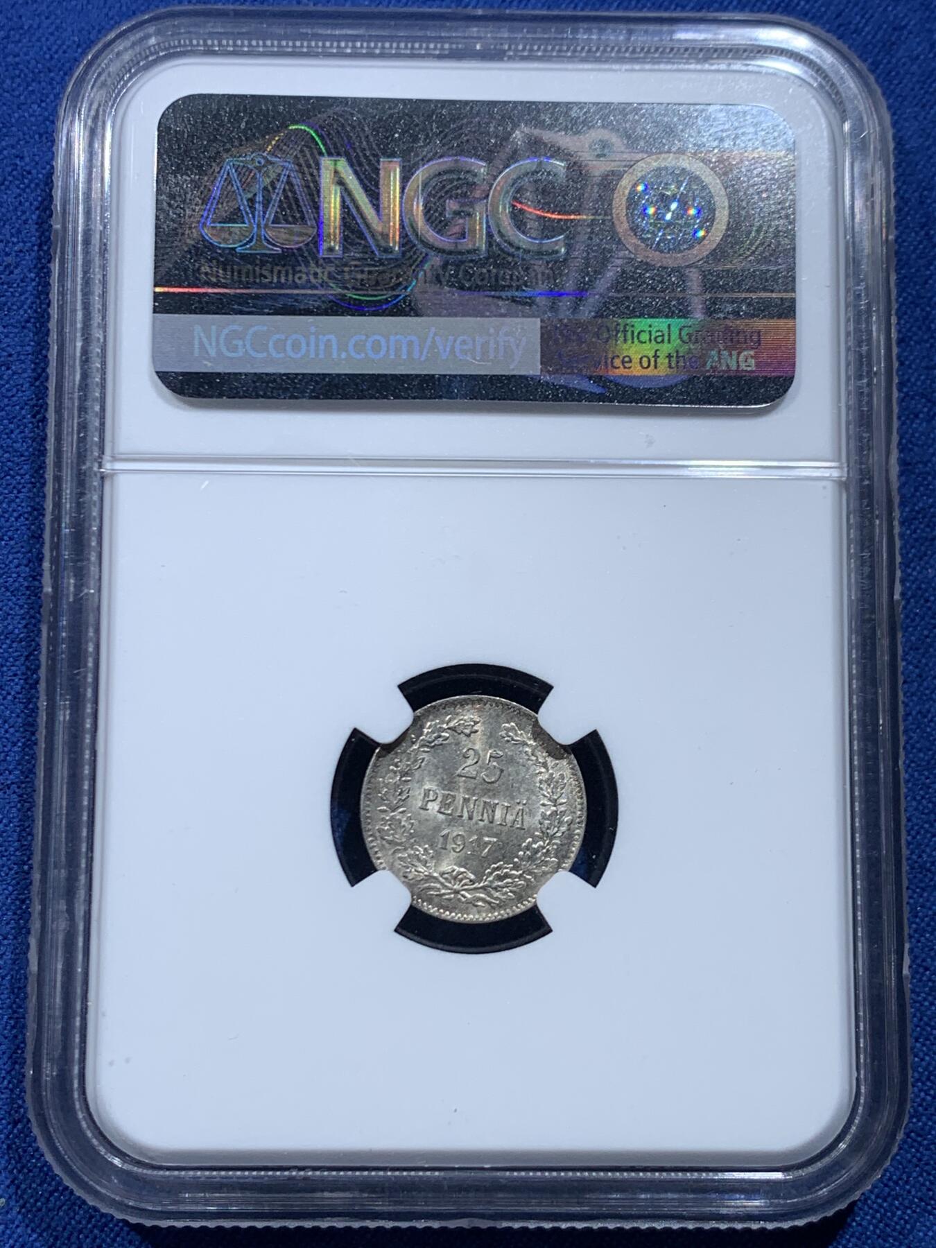 《竞宝斋》第446场 周日，周一，2场连拍 （全场包邮） 三枚一组 NGC MS65/63/62 芬兰1916/1917/1911年25/25/50芬妮银币，包浆各异，值得入手。