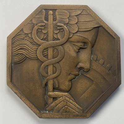 掌中浮雕-藏着的欧洲第045场 - 1885年法国巴黎展览中心博览会实发奖章，对边72mm，166g，（此枚雕刻家大量运用黄金分割，使作品整体非常和谐、大气）