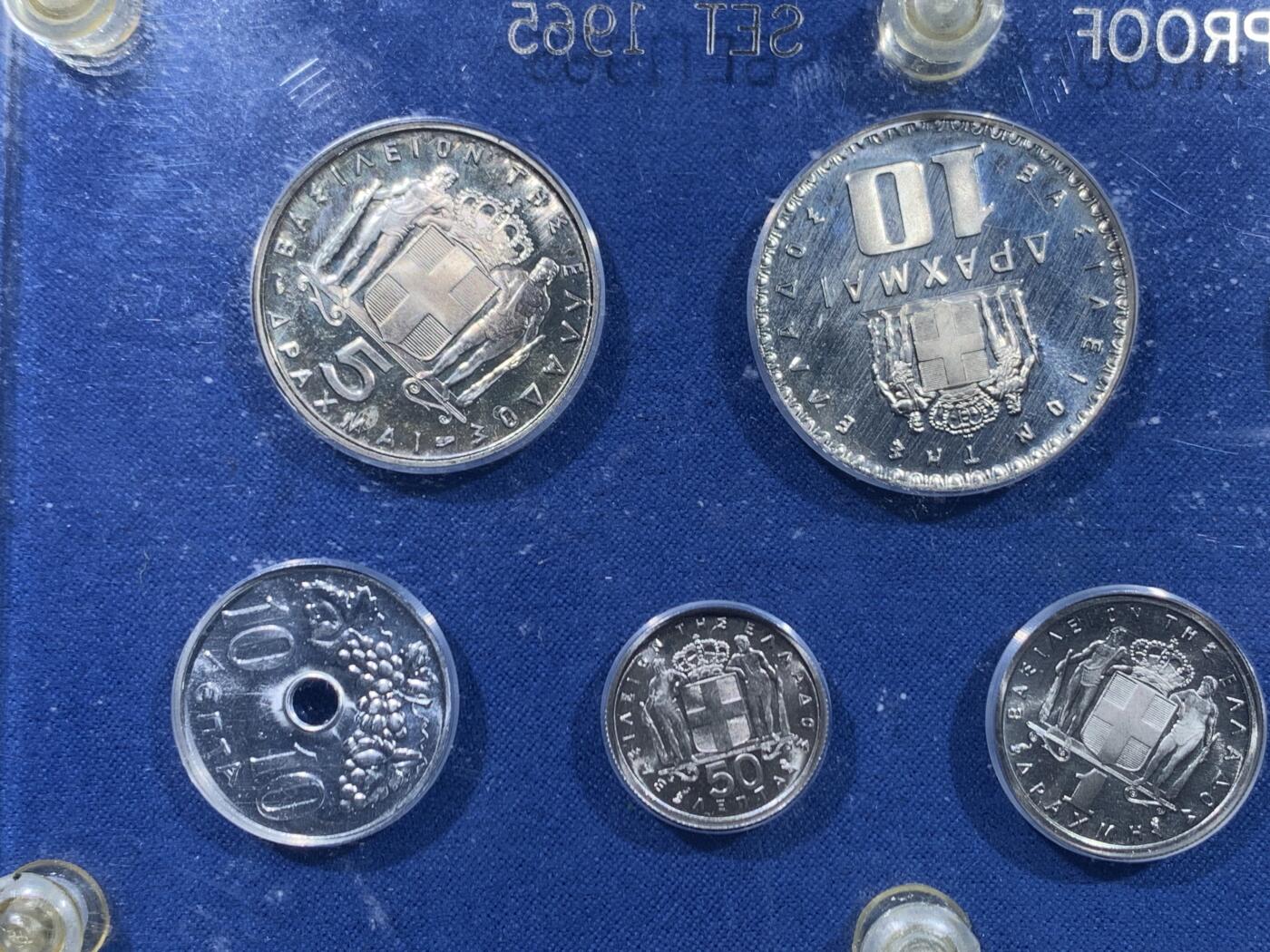 《竞宝斋》第446场 周日，周一，2场连拍 （全场包邮） 希腊 1965年 7枚装 精制币 非常难得的品种 状态也好