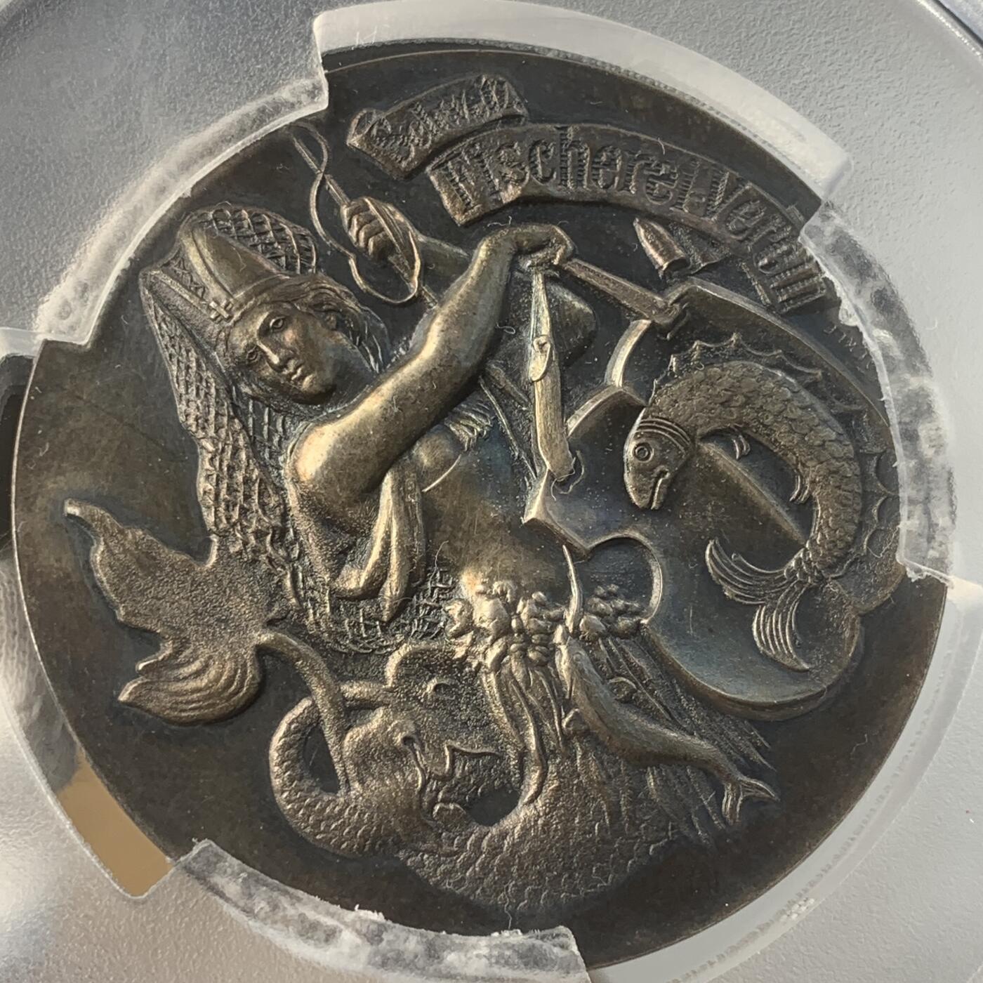 掌中浮雕-藏着的欧洲第045场 PCGS MS62 : 1894年瑞士钓鱼协会银章，55mm，图案精美