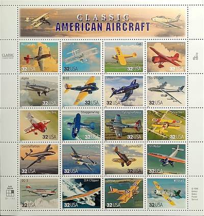 ↓君缘收藏675期☞钱币邮品↓无佣金、可寄存、满30元包邮  - 美国邮票，1997年经典飞机 战斗机等小版张