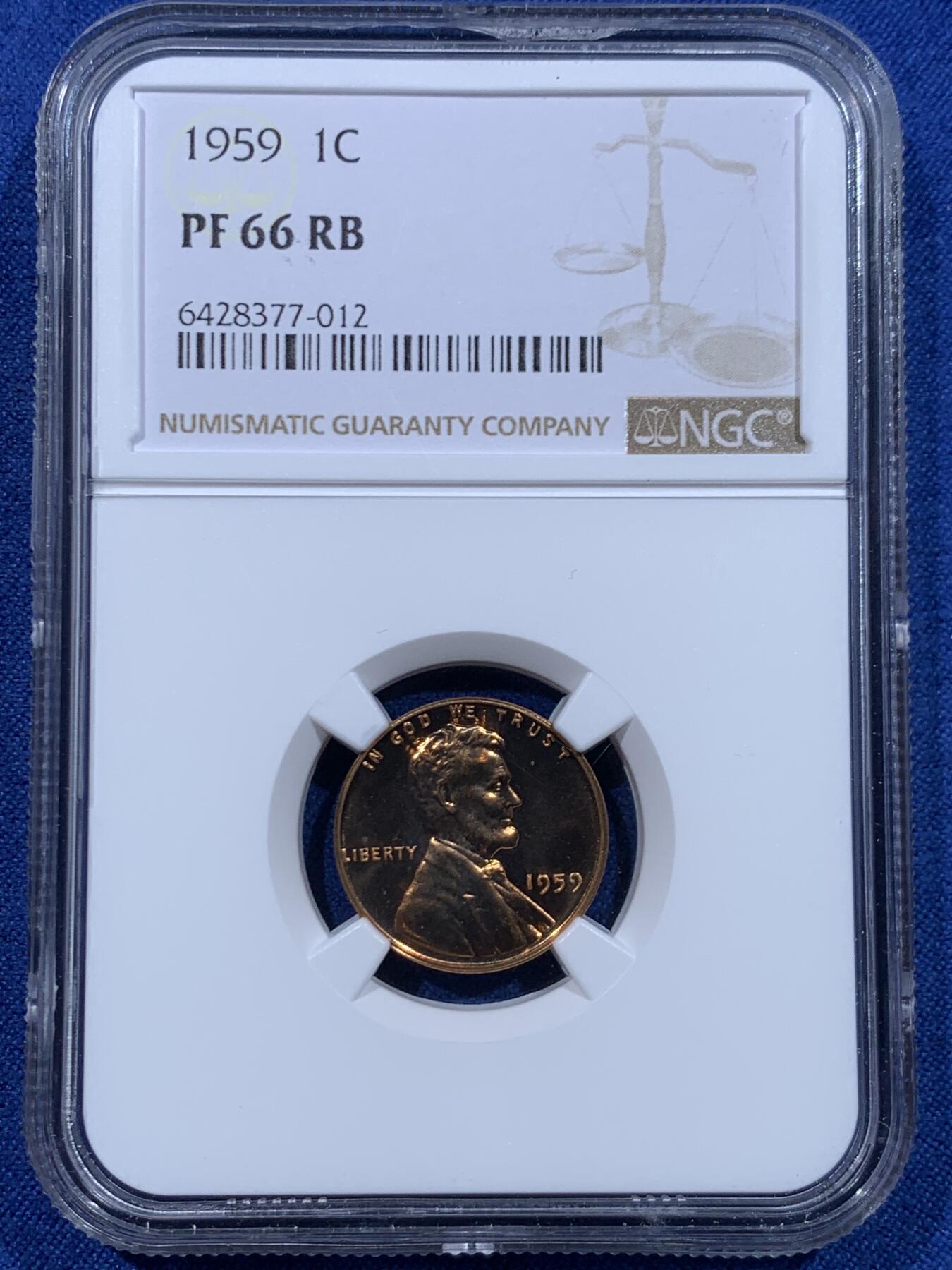 《竞宝斋》第446场 周日，周一，2场连拍 （全场包邮） NGC PF66RB 美国1959年1美分精制币，中期版别首年份，少见精制币。