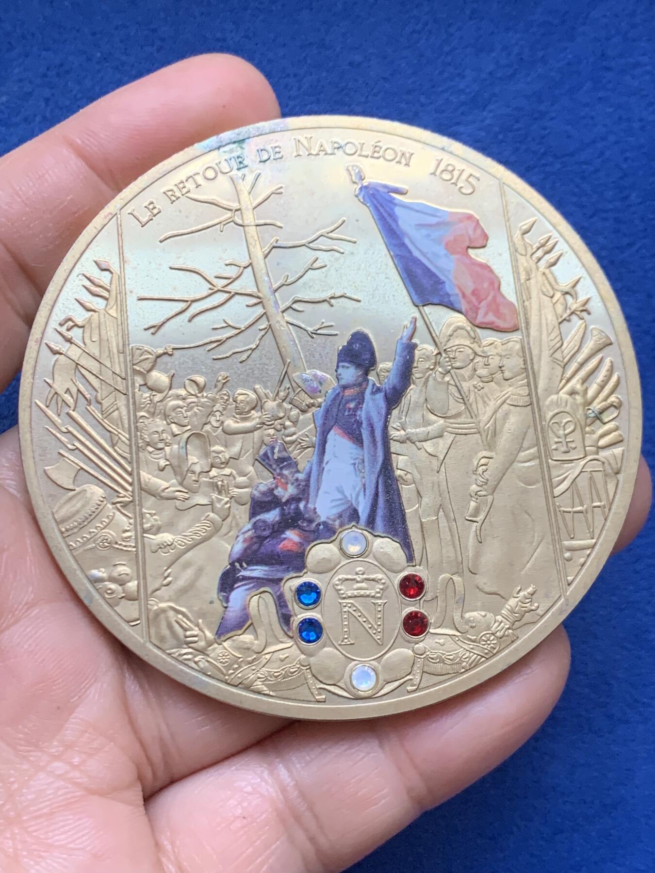 《竞宝斋》第446场 周日，周一，2场连拍 （全场包邮） 法国滑铁卢战役纪念章 120克 69.5mm