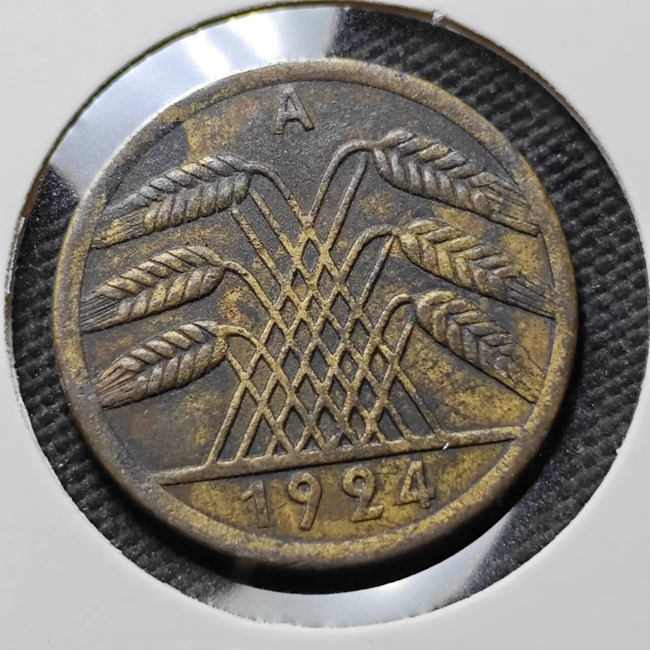 KK钱币收藏小铺 第376期  2月预留时间 周末发货  1924魏玛50分铜币 A版 深打