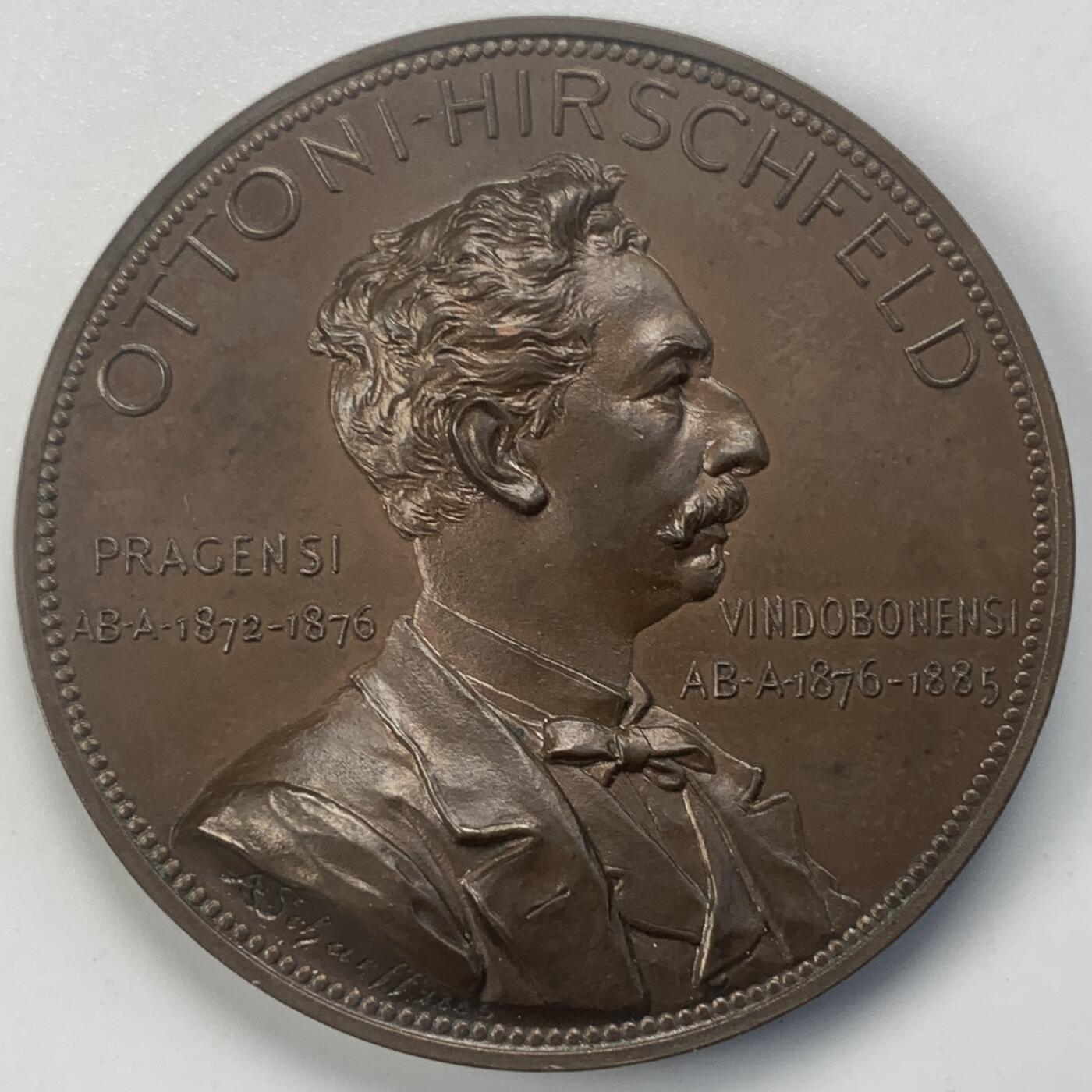 掌中浮雕-藏着的欧洲第045场 1885年历史学家奥托·希费尔德教授铜章，46.5mm，奥地利章牌艺术大师安东·沙夫（A.Scharff）设计作品，少见品种，送合适的亚克力盒子,