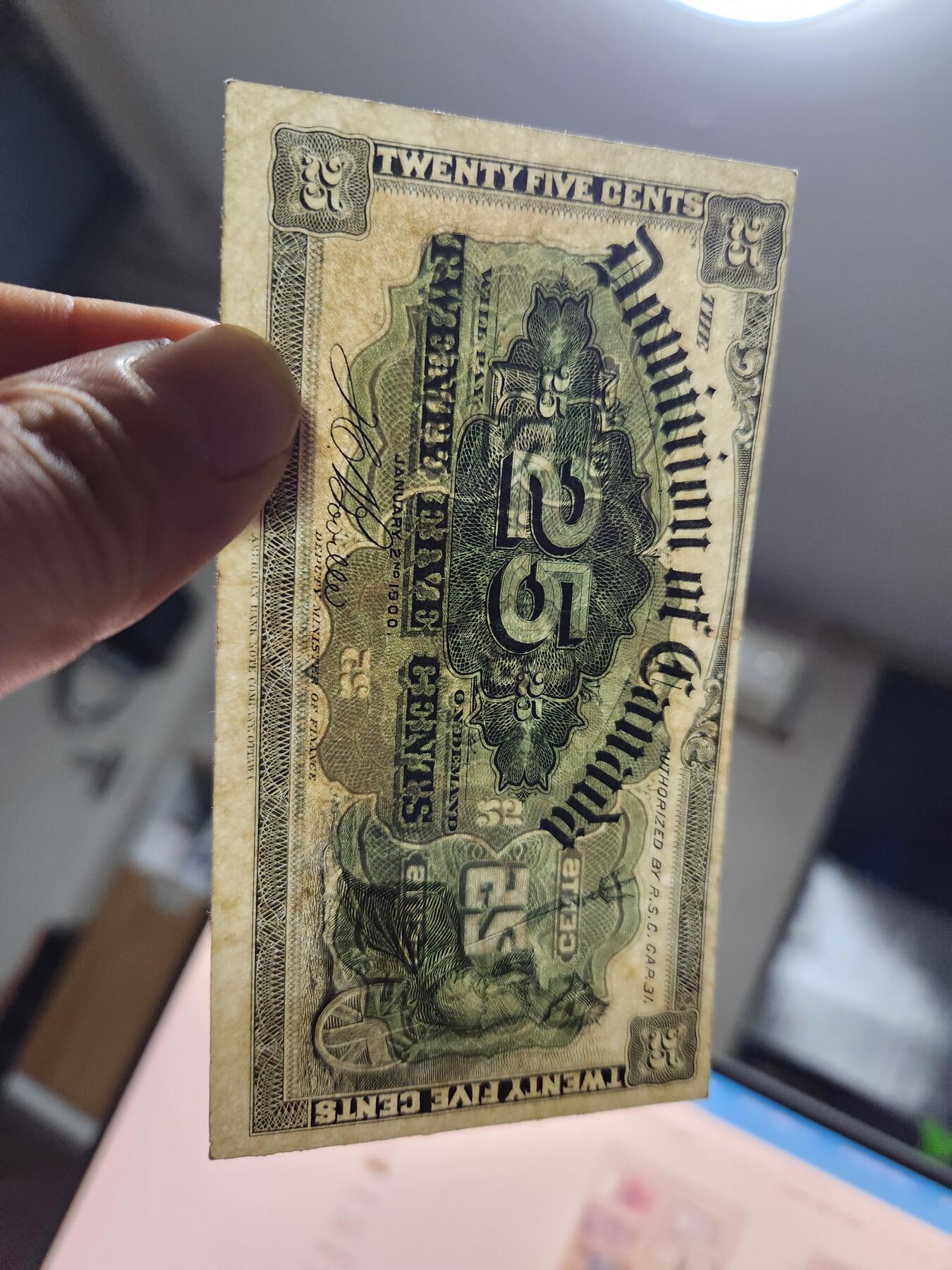 12月10号晚上8点 外国纸币自动截拍第71场 加拿大25分 1900年 第二版 极美品