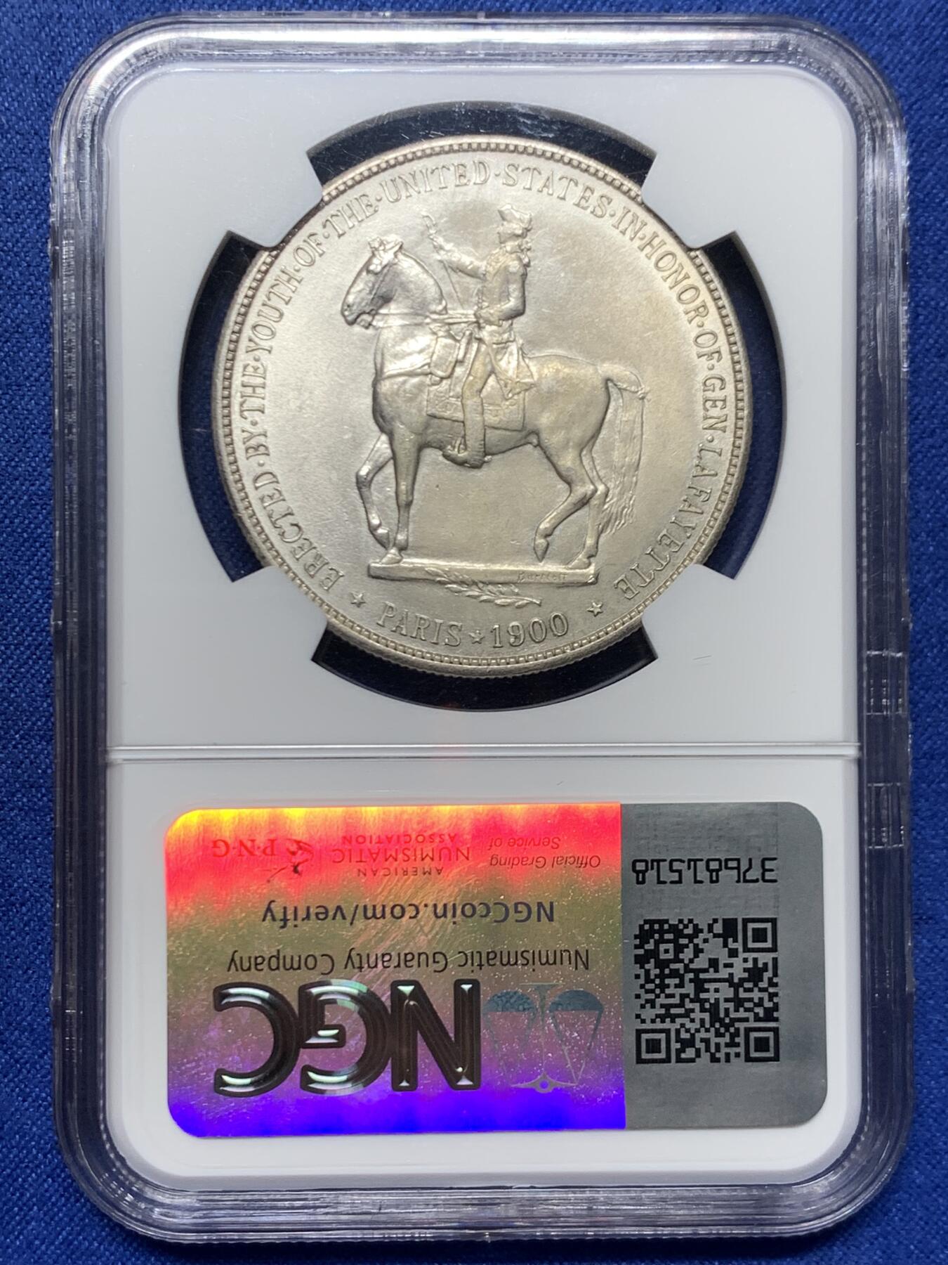 《竞宝斋》第446场 周日，周一，2场连拍 （全场包邮） NGC AUD 美国1900年拉法耶特一美元纪念银币，美国首枚纪念DOLLAR，名誉品种