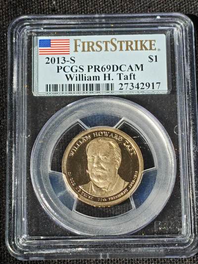 刘世昌艺术品销售中心～虎踞龙蟠*金杨在线联拍群第511期 - 美国2013年“总统系列～威廉.霍华德.塔夫脱”精制纪念币【初打】（PCGS   PR69DC   串号：27342917）1枚。