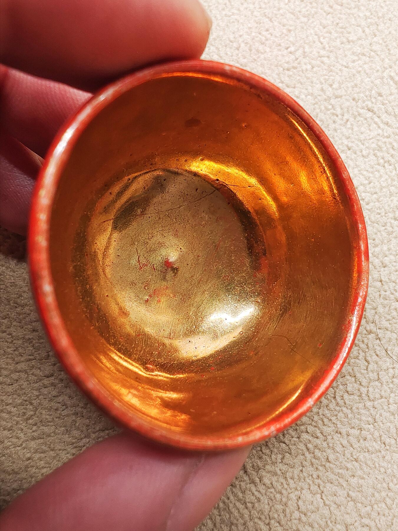 日本昭和老九谷赤绘描金缠枝莲纹内金彩 茶杯 茶碗  一口杯 压手杯 茶道具