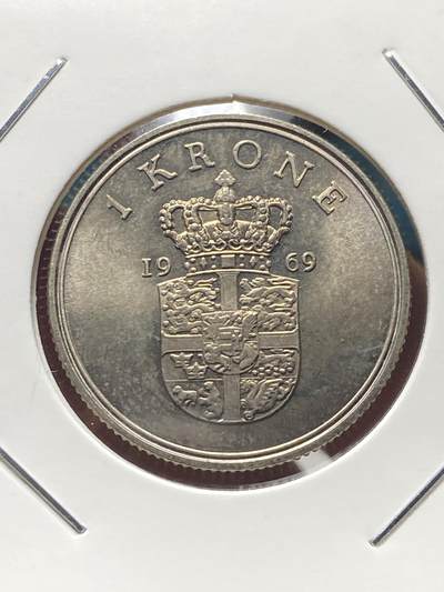 2025年第一百三十四场(总第一百六十场）外国好品纸夹散币场(免佣金) - 好品–丹麦🇩🇰1969年1克朗(弗雷德里克九世第三版，C; S版)