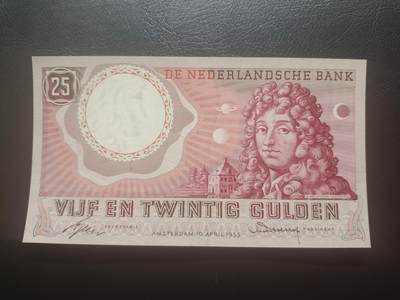 2025十二月第二期，总207期 - 荷兰1955版25盾UNC-，天文学家惠更斯