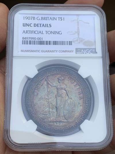 《竞宝斋》第446场 周日，周一，2场连拍 （全场包邮） - NGC UNCD 英国1907B年站洋银币 包浆漂亮