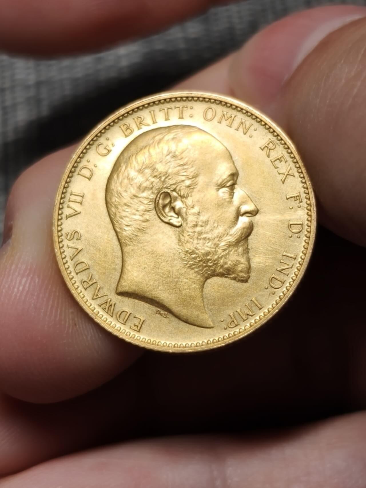 精制Matte1902年英国爱德华七世精制马剑索维林金币英镑