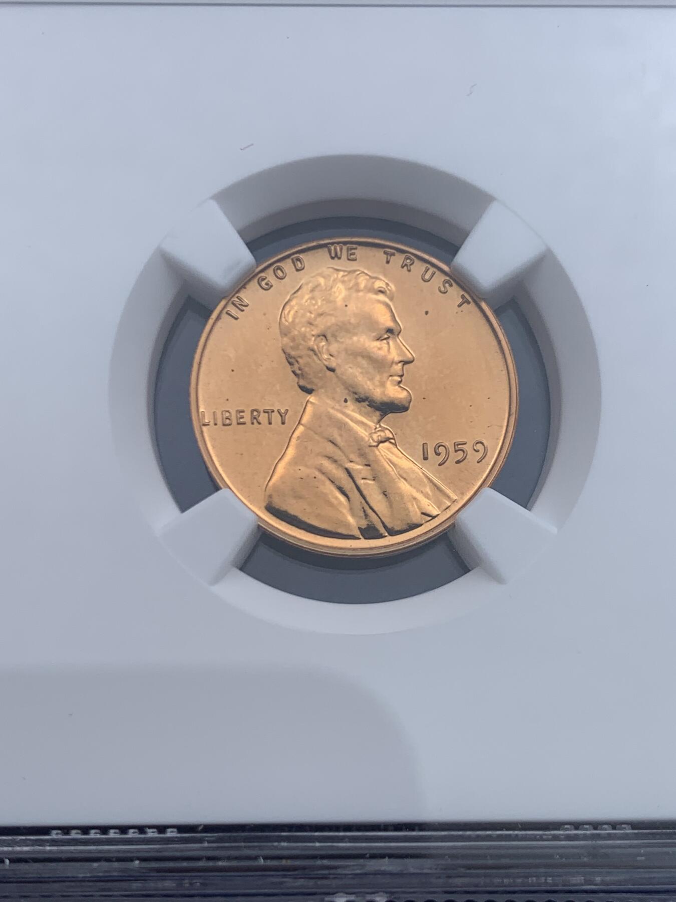 《竞宝斋》第446场 周日，周一，2场连拍 （全场包邮） NGC PF66RB 美国1959年1美分精制币，中期版别首年份，少见精制币。