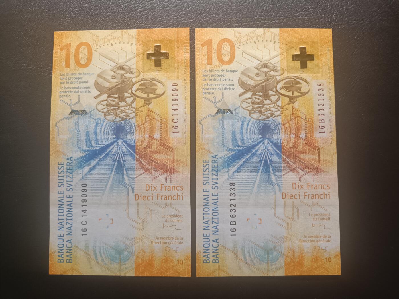 2025十二月第二期，总207期 瑞士2016年10法郎UNC批量两张，音乐和时间主题