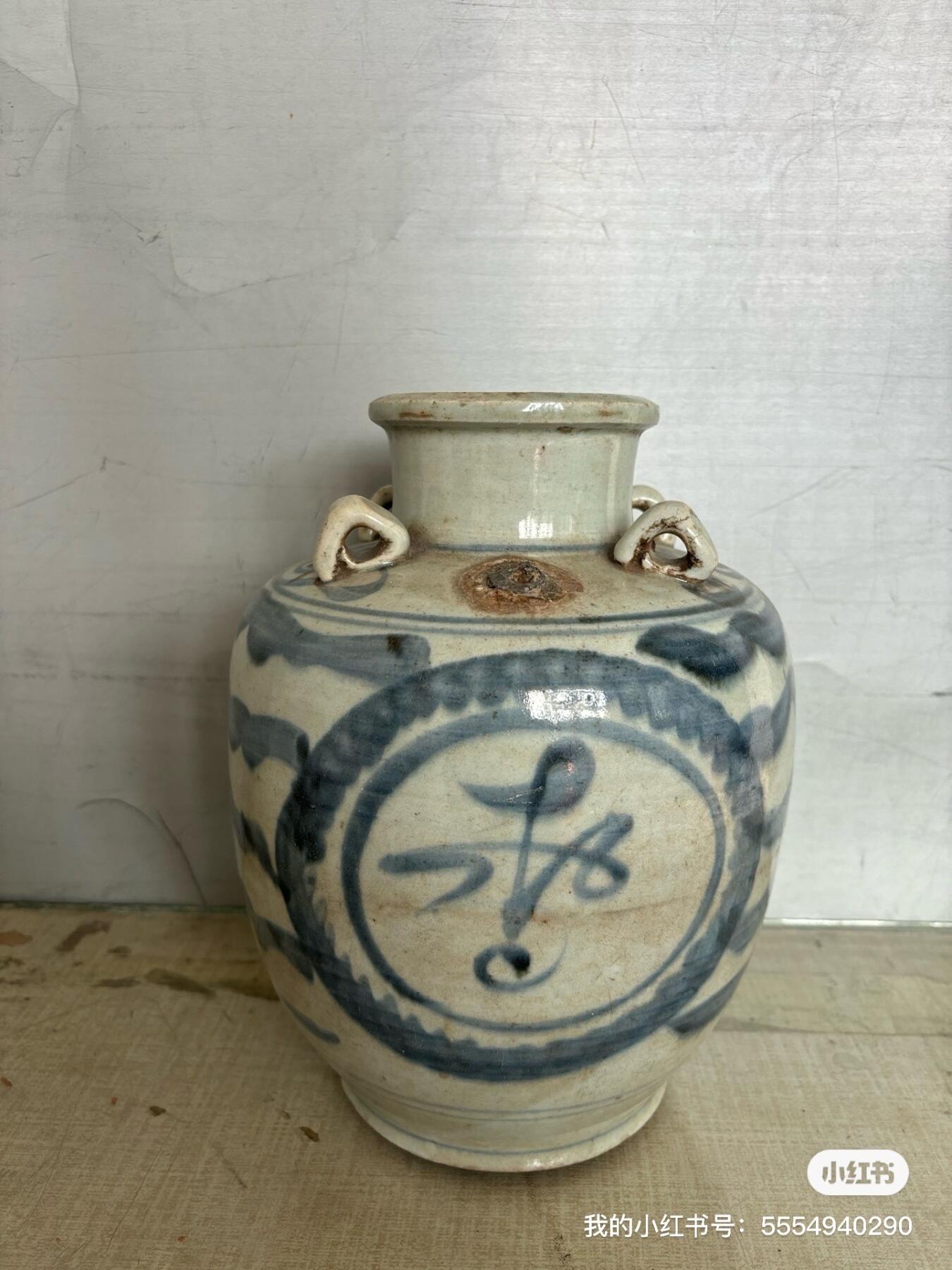 明代青花四系罐实物如图按图发货包邮到家，包老到代