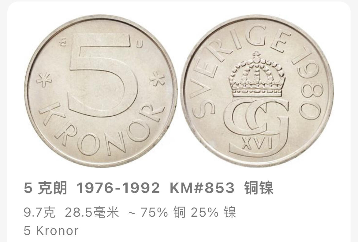 回流1208 瑞典1991年5克朗