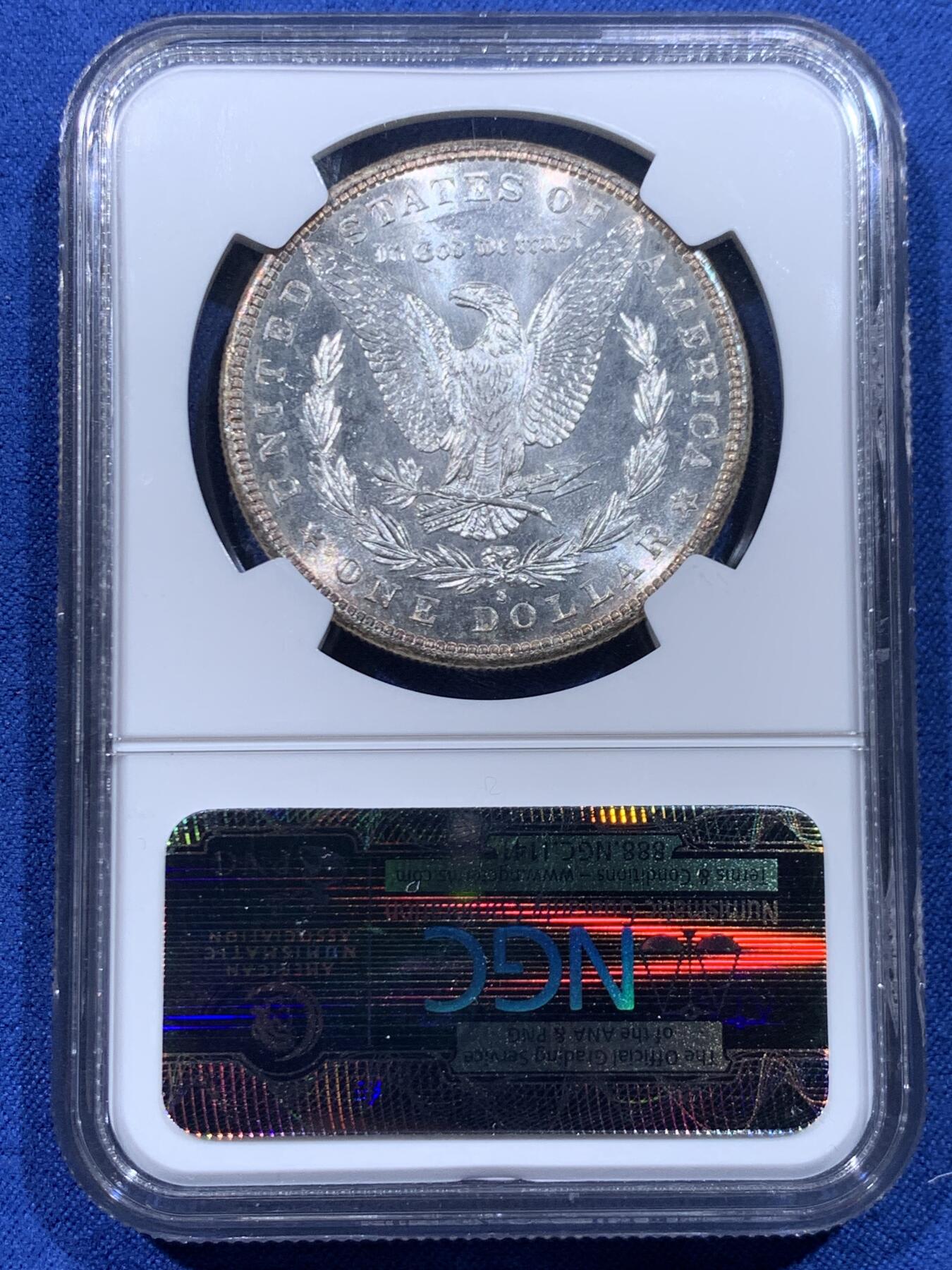 《竞宝斋》第446场 周日，周一，2场连拍 （全场包邮） NGC MS65PL 美国 1881年 1美元 摩根币 高分+PL类精致 超强转光 六位数编号老盒 收藏佳品