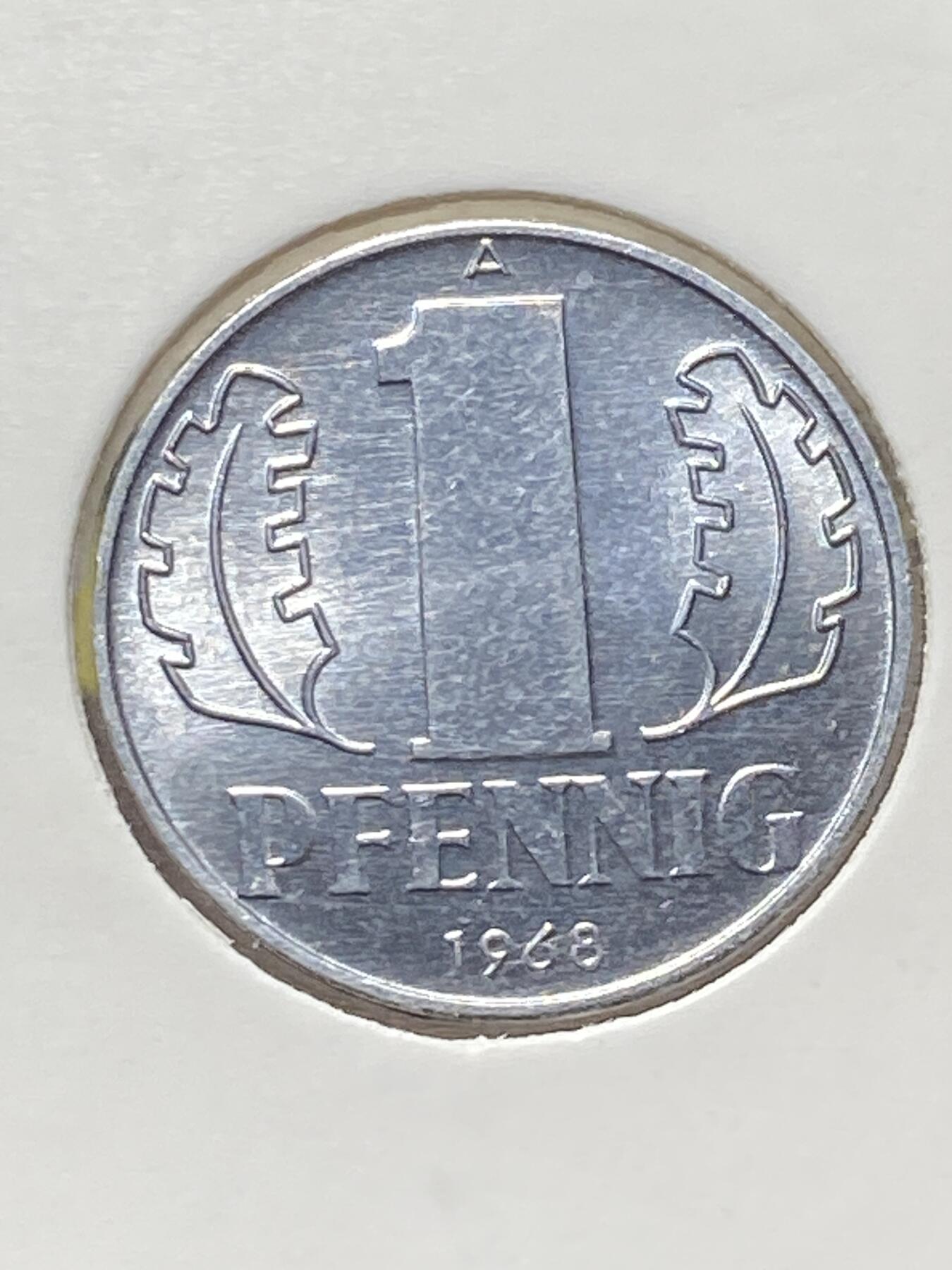 2025年第一百三十四场(总第一百六十场）外国好品纸夹散币场(免佣金) 好品–民主德国1968年1芬尼(第三套第一版，大图例设计，A标柏林造)