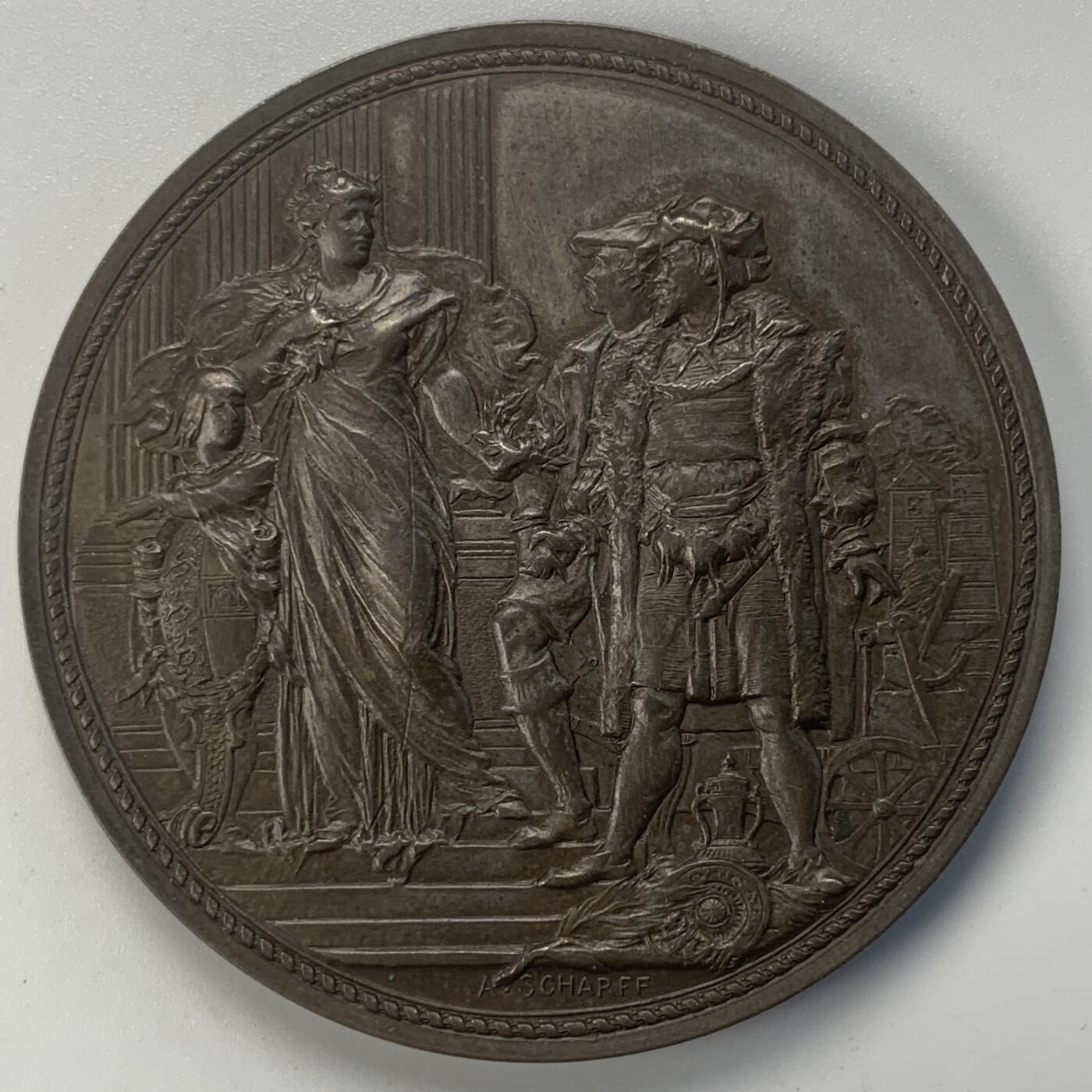 掌中浮雕-藏着的欧洲第045场 1885年奥地利克恩顿州地方展览会铜章 ，53.4mm，奥地利章牌艺术大师安东·沙夫（A.Scharff）设计作品，少见品种，送合适的亚克力盒子