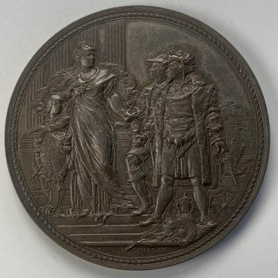 掌中浮雕-藏着的欧洲第045场 - 1885年奥地利克恩顿州地方展览会铜章 ，53.4mm，奥地利章牌艺术大师安东·沙夫（A.Scharff）设计作品，少见品种，送合适的亚克力盒子