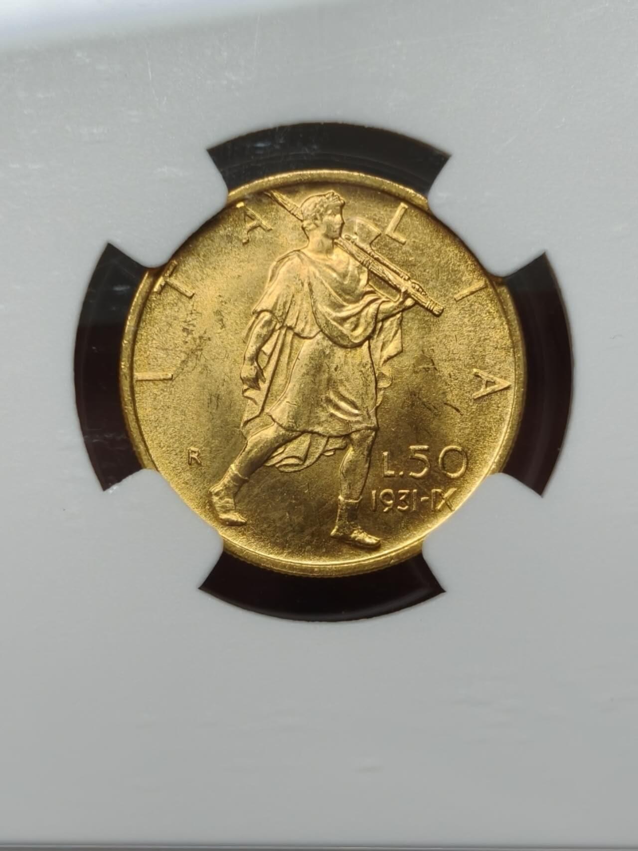 NGC评级MS63意大利国王埃马努埃莱三世50里拉金币