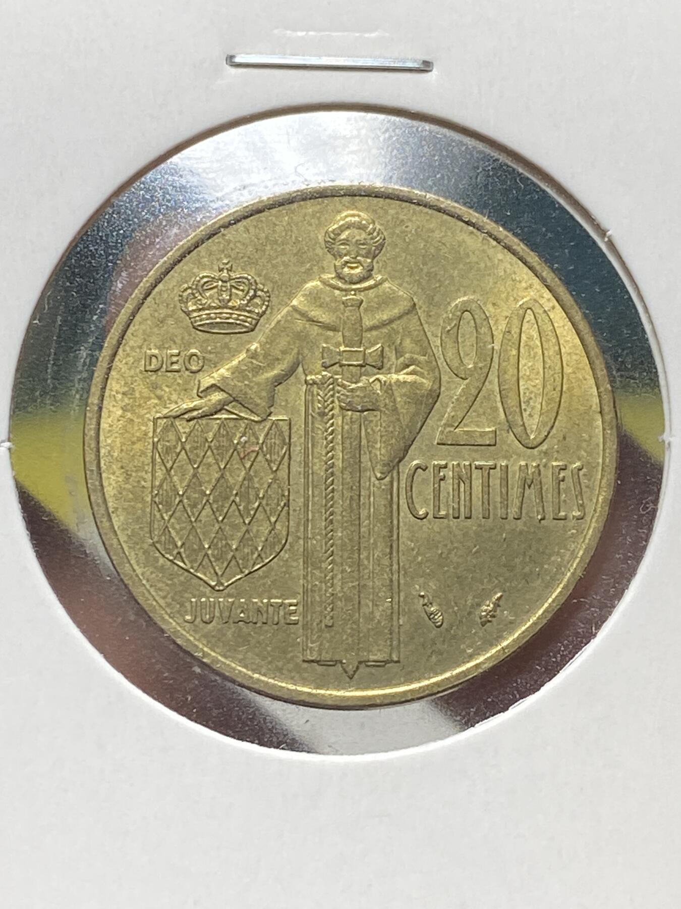 2025年第一百三十四场(总第一百六十场）外国好品纸夹散币场(免佣金) 摩纳哥🇲🇨1977年20分(兰尼埃三世亲王时期，第二套，Dolphin –海豚标)