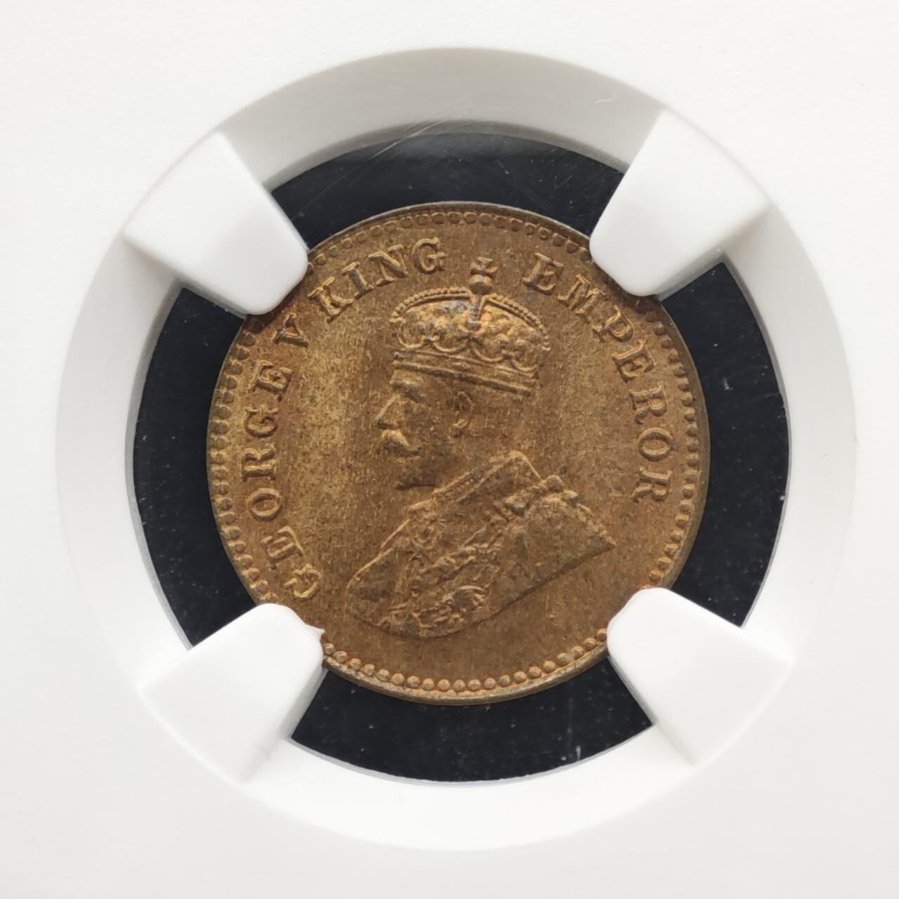 【淘币小摊】实时拍第八百二十二拍   银币套币场   满百包邮可预留二周 每周一统一发货   印度1936年乔治五世1/12安娜铜币 NGC MS64RB