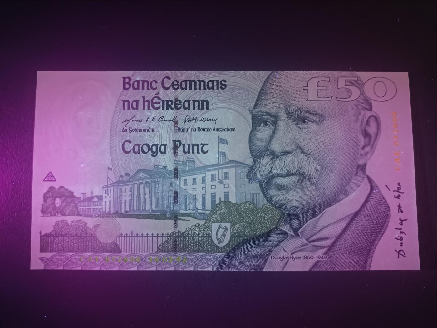 2025十二月第二期，总207期 爱尔兰1996年50镑UNC，首任总统道格拉斯海德，少见次高面值