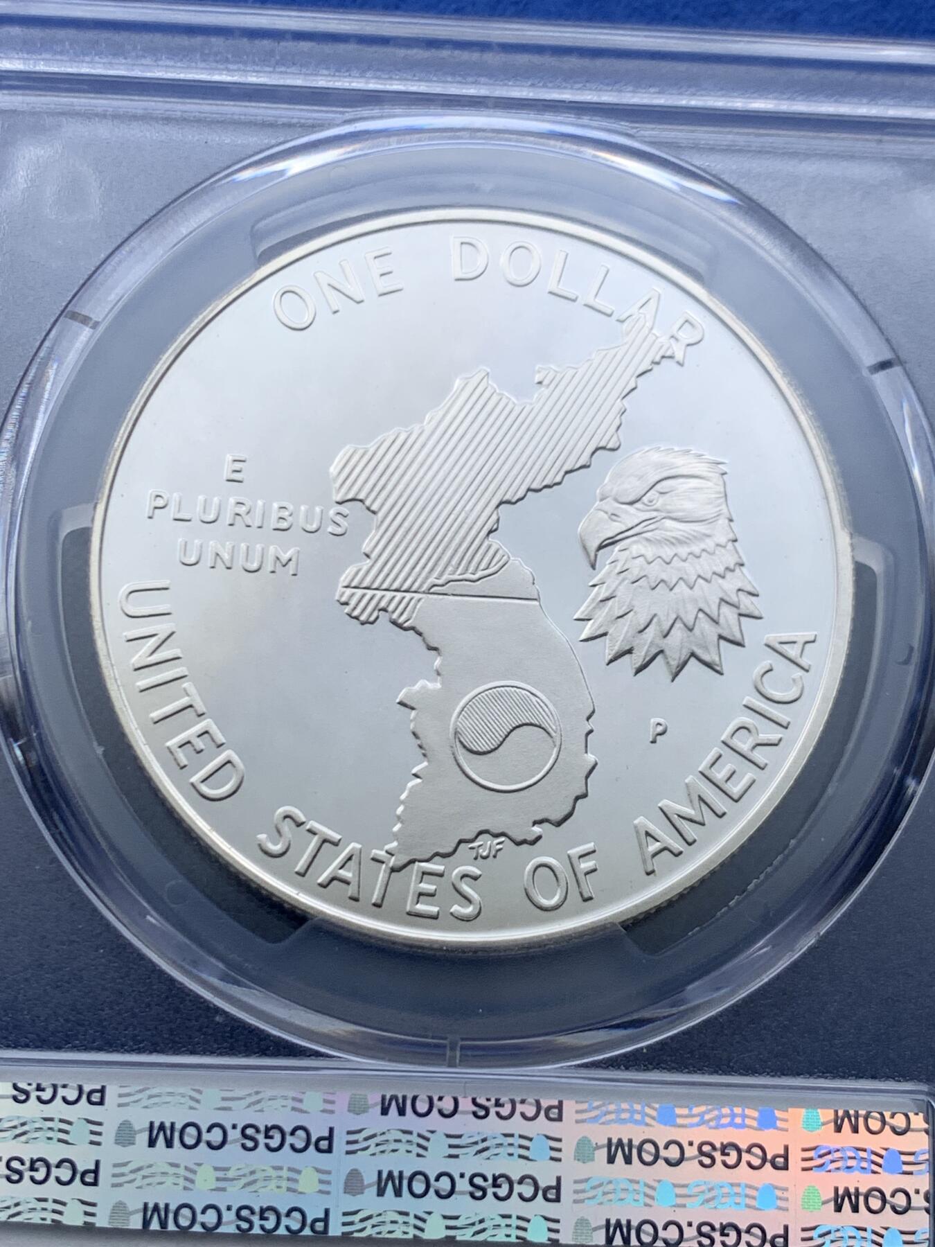 《竞宝斋》第446场 周日，周一，2场连拍 （全场包邮） PCGS PR69DCAM 美国1991年P版朝鲜战争1美元大银币