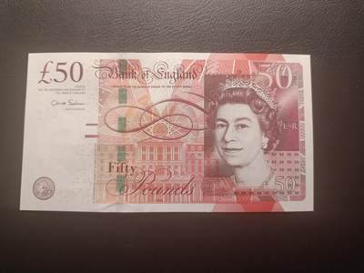 2025十二月第二期，总207期 - 英格兰F序列50镑UNC豹子身444，中年女王/蒸汽大王富尔顿和瓦特