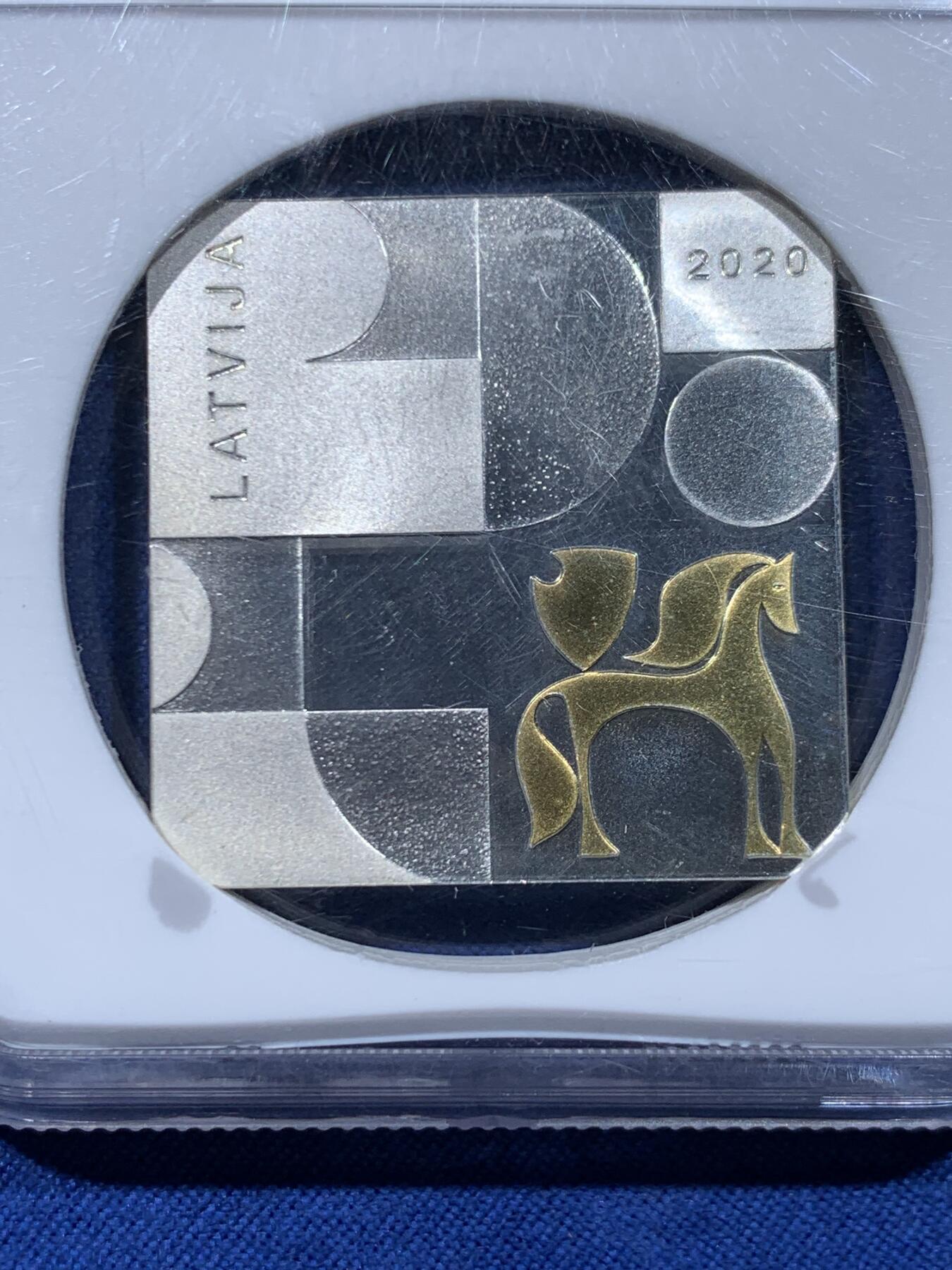 《竞宝斋》第446场 周日，周一，2场连拍 （全场包邮） NGC PF70UC 2020年“拉脱维亚现代主义·六十年代”切角方形精制纪念银币，获奖币，70满分，冠军分。