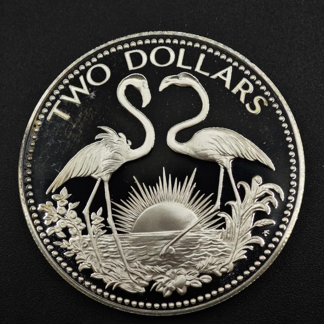 【淘币小摊】实时拍第八百二十二拍   银币套币场   满百包邮可预留二周 每周一统一发货   巴哈马1975年2元火烈鸟精制银币 重29.8克925银 纯银价365