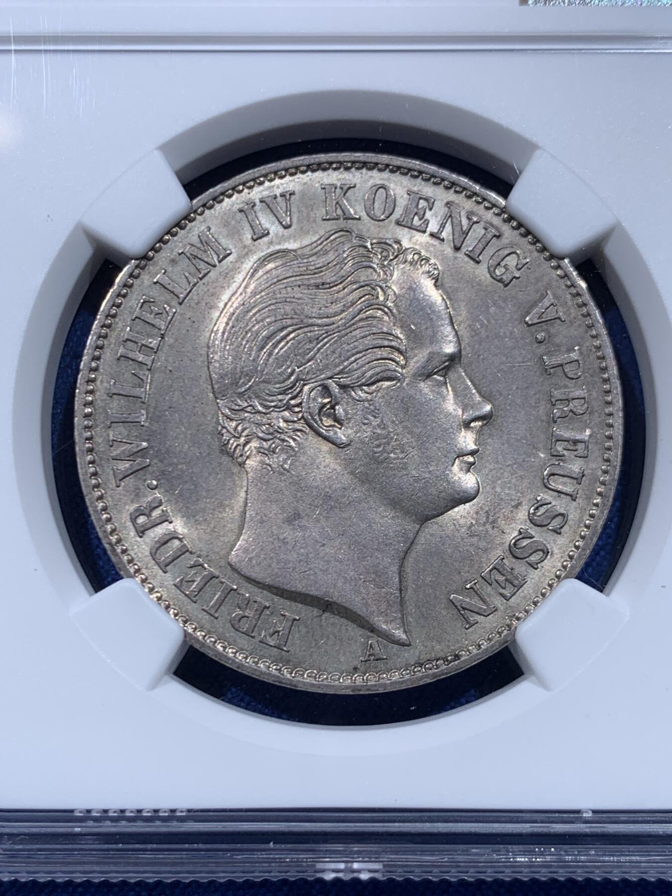 《竞宝斋》第446场 周日，周一，2场连拍 （全场包邮） 冠军分 NGC MS63 德国 1848年 普鲁士  腓特烈·威廉四世 泰勒银币 顶级状态