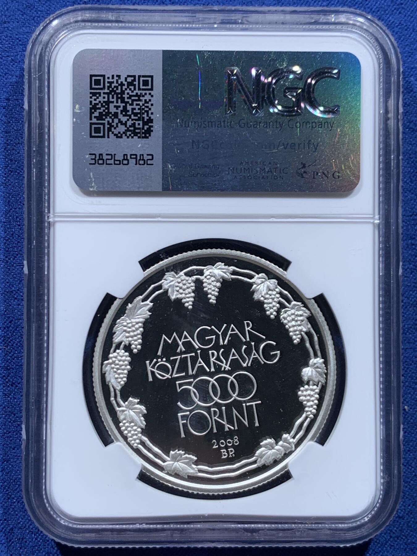 《竞宝斋》第446场 周日，周一，2场连拍 （全场包邮） NGC PF69UC 匈牙利克劳斯获奖币 2008年欧罗巴之星-托卡伊葡萄酒产区5000福林银币 925银 31.46克