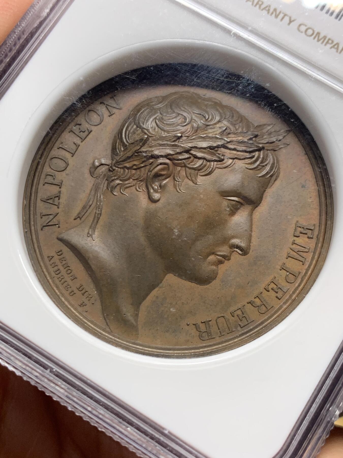 《竞宝斋》第446场 周日，周一，2场连拍 （全场包邮） NGC MS63BN 法国1804年拿破仑加冕纪念铜章 热门稀少品种 加厚盒