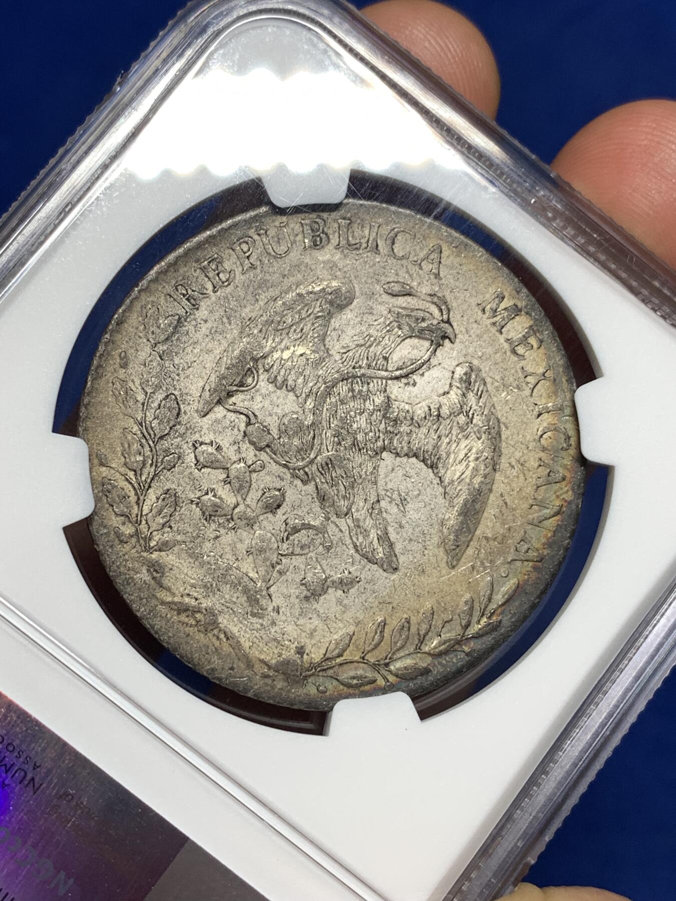 《竞宝斋》第446场 周日，周一，2场连拍 （全场包邮） NGC XF45 墨西哥 1892年 8瑞尔 花边鹰洋银币 老弄堂酱彩包浆 味道很好