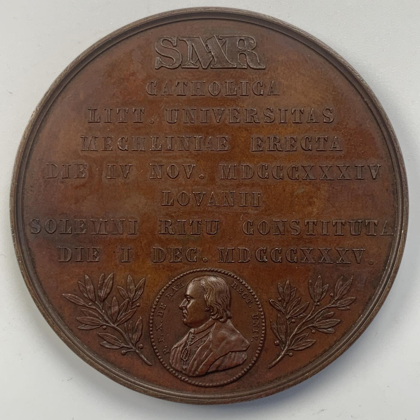 掌中浮雕-藏着的欧洲第045场 1835年意大利教皇国格里高利十六世（纪念梅赫伦天主教大学落成）大铜章 ，58mm 