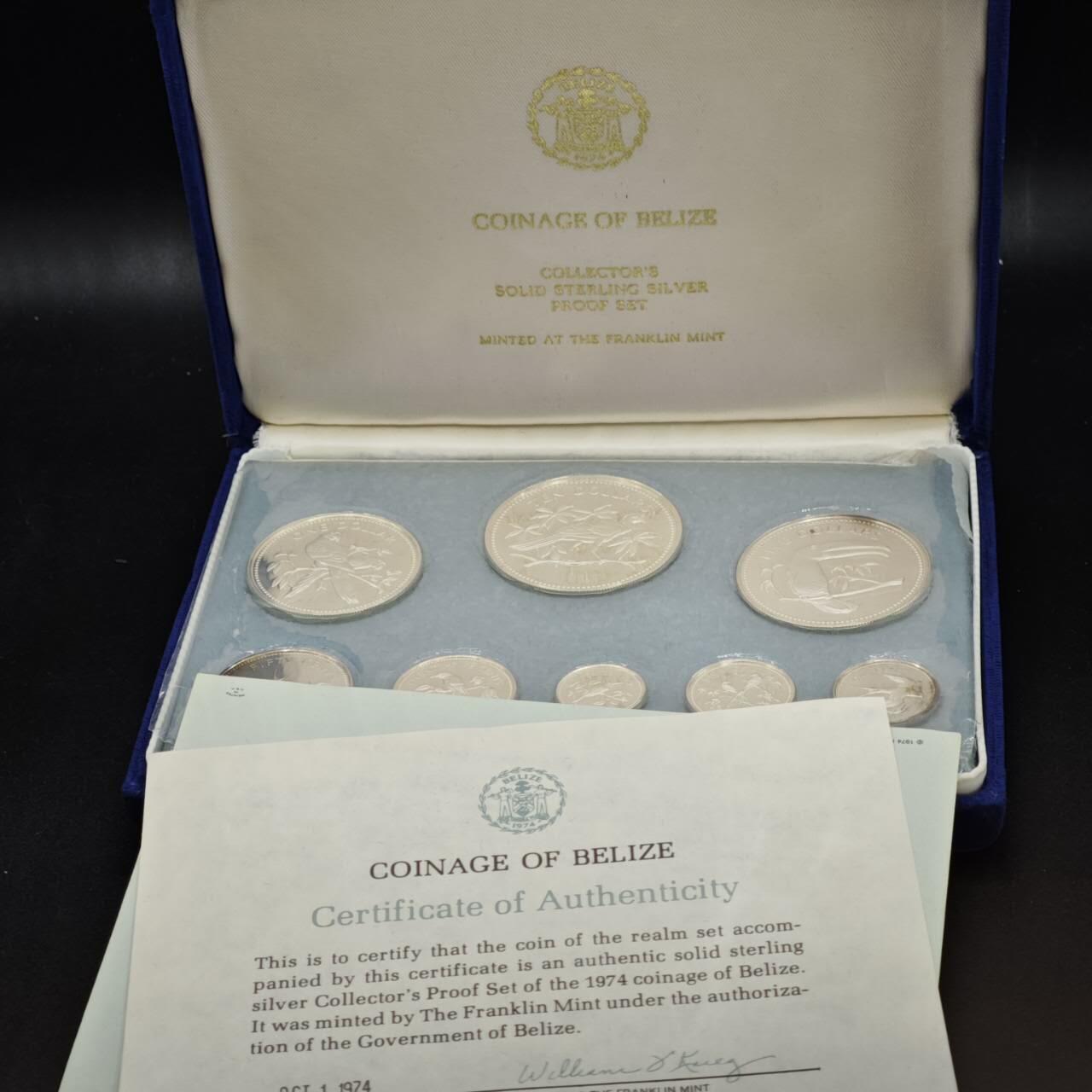 【淘币小摊】实时拍第八百二十二拍   银币套币场   满百包邮可预留二周 每周一统一发货   伯利兹1974年精制全银套币原盒原证925银102.85克银价1260