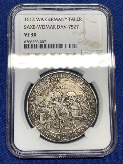 《竞宝斋》第446场 周日，周一，2场连拍 （全场包邮） - NGC VF30 德国萨克森-魏玛1613年八兄弟1泰勒银币，稀少，人像清晰400多年状态难得