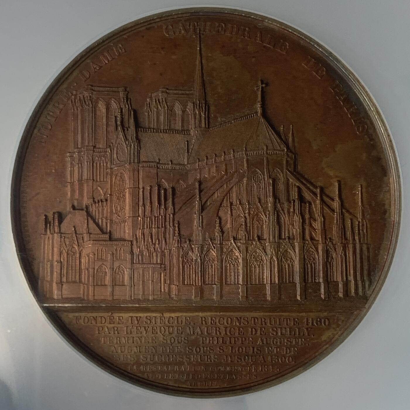 掌中浮雕-藏着的欧洲第045场 NGC MS62 : 1855年法国巴黎圣母院铜章 ,59mm，大师维纳教堂系列中稀少品种