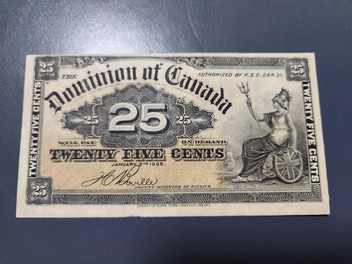 12月10号晚上8点 外国纸币自动截拍第71场 加拿大25分 1900年 第二版 极美品