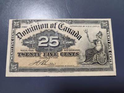 12月10号晚上8点 外国纸币自动截拍第71场 - 加拿大25分 1900年 第二版 极美品