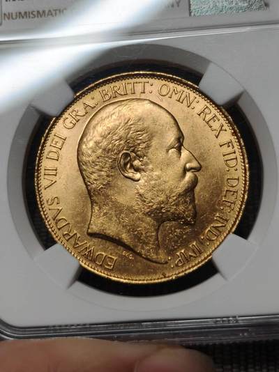 NGC评级MS62爱德华七世5镑金币5索维林马剑金币 - NGC评级MS62爱德华七世5镑金币5索维林马剑金币