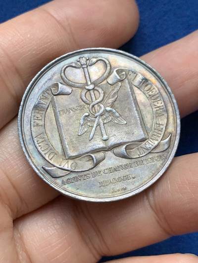 《竞宝斋》第446场 周日，周一，2场连拍 （全场包邮） - 法国1801年里昂证券交易所纪念银章，手指AR边铭，35.2mm，21.9克。