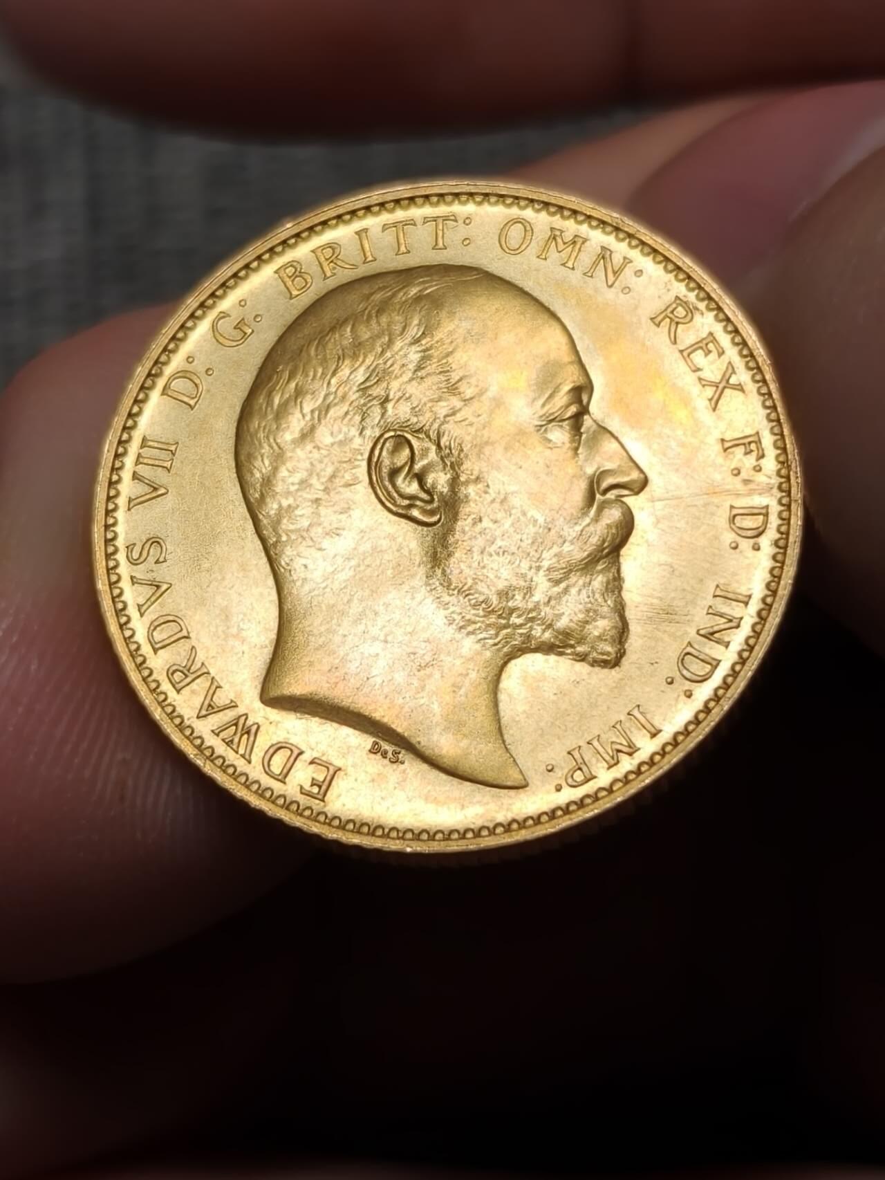 精制Matte1902年英国爱德华七世精制马剑索维林金币英镑